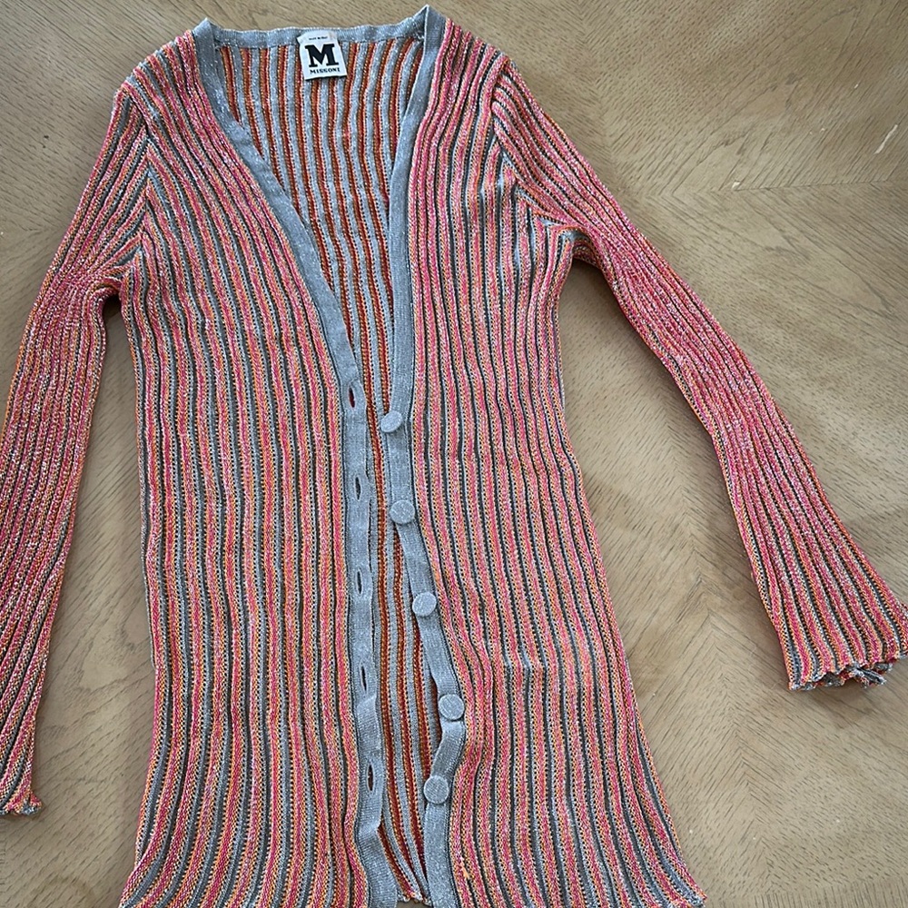 Missoni Red and Gray Ribbed Knit Cardigan